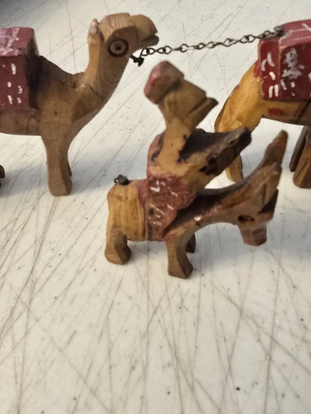 VTG Bethlehem Camel Olive Wood Hand Carved  Figurines 2 Donkeys 3 Camel READ